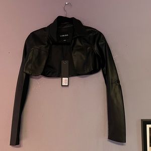 Leather cropped moto jacket